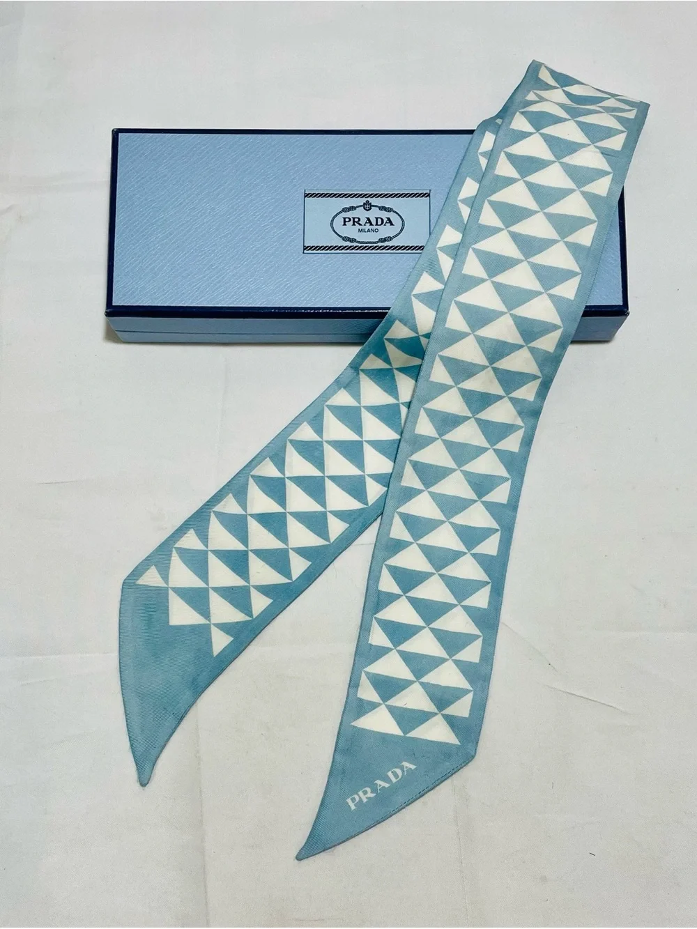 Prada Classic Triangular Silk Twill Scarf with COA and Full Inclusion
